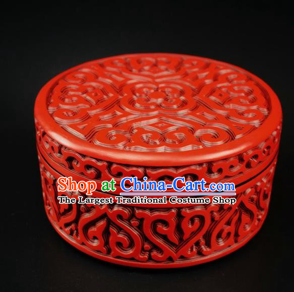 Traditional Chinese Carving Lacquerware Hand Red Rouge Box Craft