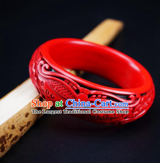 Traditional Chinese Carving Butterfly Lacquerware Bracelet Hand Red Bangle Accessories