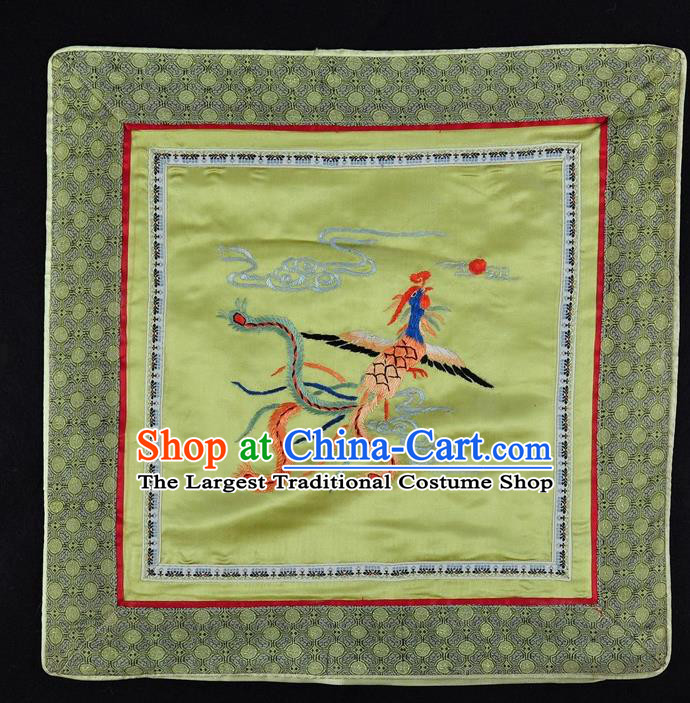 Traditional Chinese Embroidered Phoenix Cushion Fabric Patches Hand Embroidering Applique Embroidery Yellow Silk Accessories
