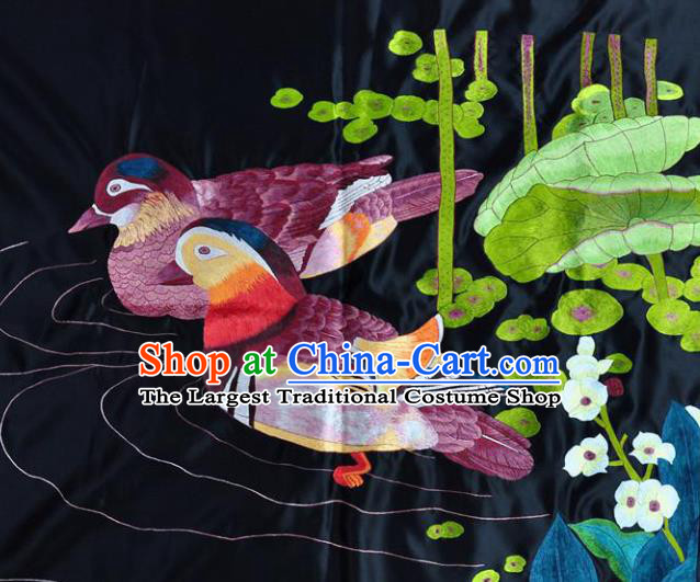 Traditional Chinese Embroidered Mandarin Duck Decorative Painting Hand Embroidery Black Silk Wall Picture Craft