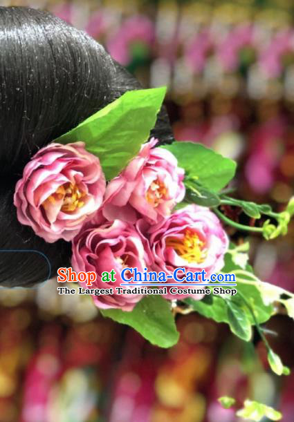 Chinese Handmade Ethnic Bride Hair Accessories Miao Minority Wedding Women Pink Roses Hair Stick