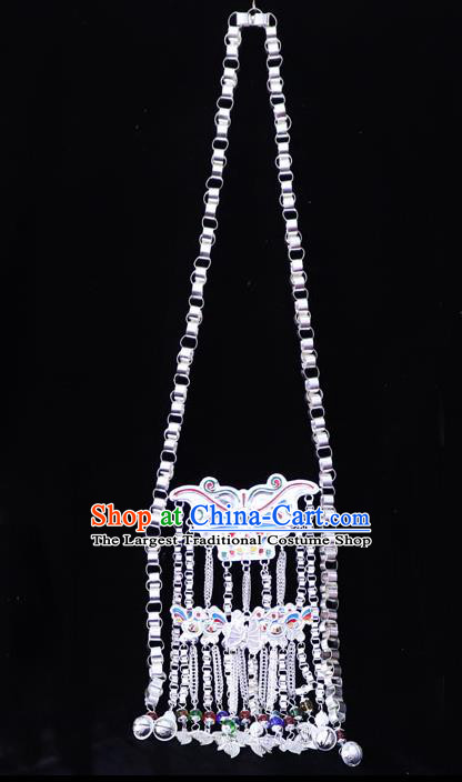 China Traditional Dong Ethnic Jewelry Accessories Miao Silver Butterfly Necklace Minority Stage Show Necklet