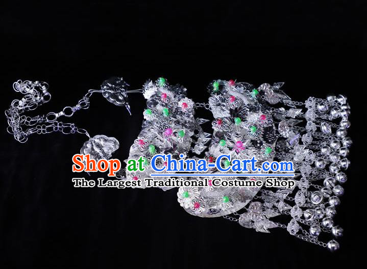 China Miao Ethnic Folk Dance Jewelry Accessories Traditional Minority Stage Show Bells Tassel Necklace