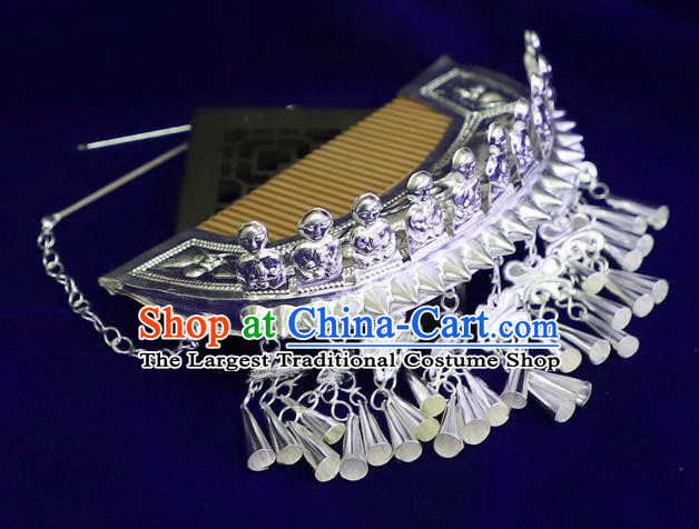 Chinese Miao Ethnic Argent Tassel Hair Comb Quality Minority Nationality Stage Performance Hairpins