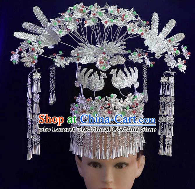 Quality Minority Nationality Wedding Colorful Beads Phoenix Coronet Chinese Miao Ethnic Festival Hair Accessories Full Set