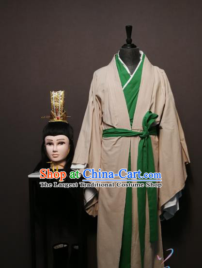 China Ancient Scholar White Clothing Drama Spring and Autumn Period Civilian Male Costumes and Headpiece