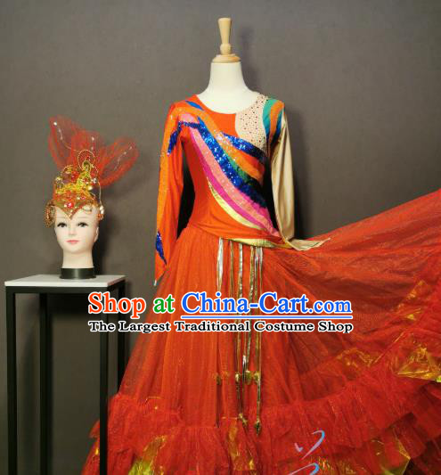 China Classical Dance Costumes Modern Dance Red Dress Spring Festival Gala Opening Dance Clothing and Headwear