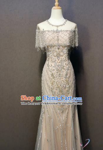 Chorus Embroidered Champagne Full Dress Evening Wear Singer Costumes Annual Meeting Compere Clothing