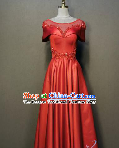 Evening Wear Compere Full Dress Annual Meeting Costumes Bride Toast Red Satin Dress