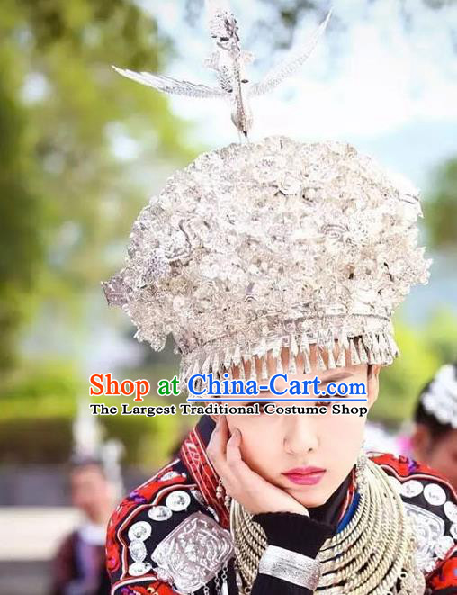 Chinese Miao Nationality Wedding Hat Guizhou Ethnic Women Hair Accessories Phoenix Coronet