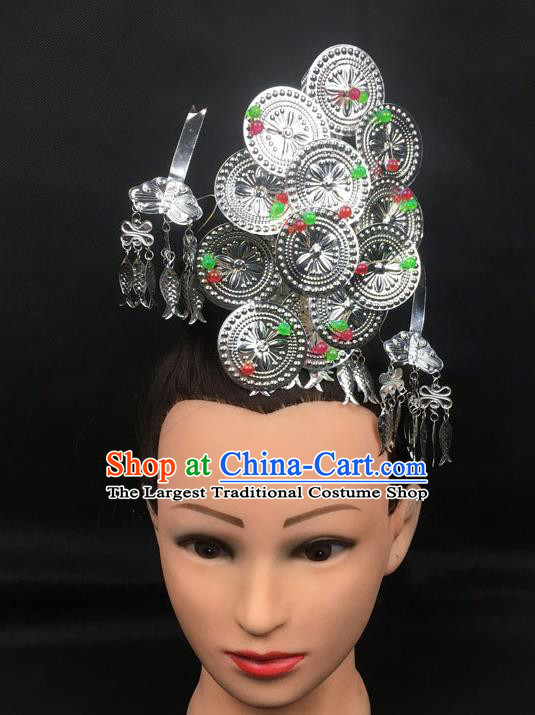 China Handmade Minority Nationality Colorful Beads Hair Crown and Hairpins Dong Ethnic Folk Dance Headpieces