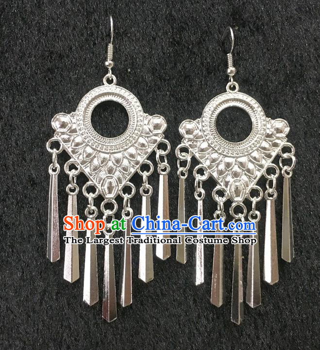 China Traditional Folk Dance Eardrop Handmade Ethnic Women Jewelry Accessories Argent Tassel Earrings