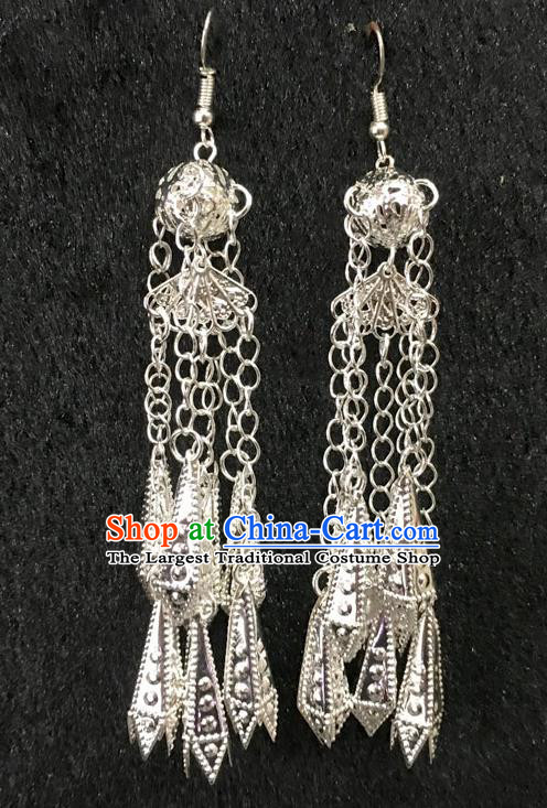 China Traditional Jewelry Accessories Argent Tassel Earrings Handmade Ethnic Women Eardrop