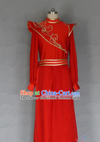 China Men Classical Dance Red Outfits New Year Drum Dance Costume Spring Festival Gala Clothing