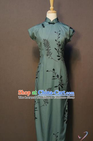 Retro Green Qipao Dress Drama Republic of China Classical Clothing Traditional Shanghai Wang Jiazhi Cheongsam