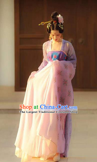 Traditional Chinese Tang Dynasty Palace Lady Costumes Ancient Court Princess Lilac Blouse and Dress Complete Set