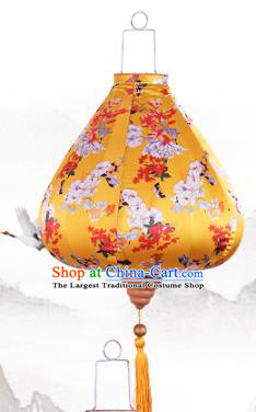 Handmade Chinese Printing Flowers Yellow Palace Lanterns Traditional New Year Lantern Classical Festival Cloth Lamp