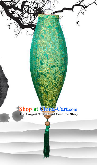 Handmade Chinese Jacquard Green Satin Palace Lanterns Traditional New Year Lantern Classical Festival Oval Lamp