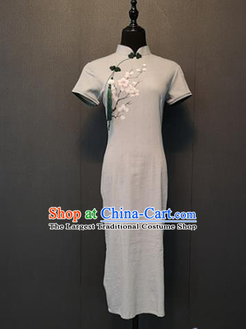 Custom Republic of China Shanghai Cheongsam China Traditional Women Clothing Classical Flax Qipao Dress