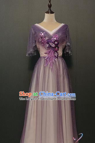 Top Grade Chorus Group Purple Dress Modern Dance Costume Annual Meeting Compere Full Dress