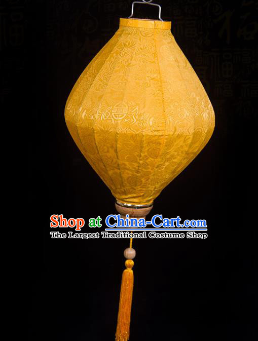 Handmade Chinese Bamboo Pattern Yellow Silk Palace Lanterns Traditional New Year Decoration Lantern Classical Spring Festival Hanging Lamp