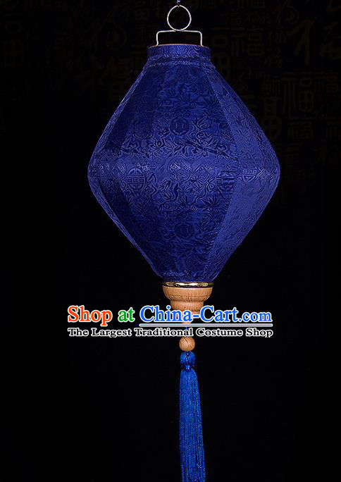 Handmade Chinese Bamboo Pattern Royalblue Silk Palace Lanterns Traditional New Year Decoration Lantern Classical Spring Festival Hanging Lamp