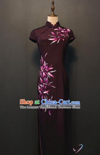 Custom Classical Wine Red Silk Qipao Dress Shanghai Cheongsam Drama Performance Mother Clothing