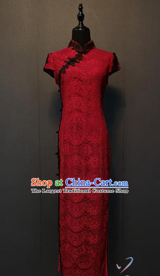 Top Quality Classical Wine Red Lace Qipao Dress Republic of China Shanghai Women Clothing Custom Bride Cheongsam