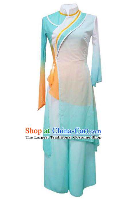 China Traditional Classical Dance Costume Fan Dance Women Group Dance Blue Outfits