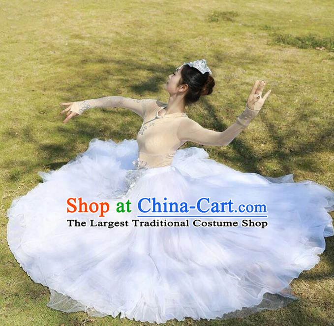 Custom China Mongolian Ethnic Clothing Traditional Minority Dance Costumes Mongol Nationality White Dress and Headpiece