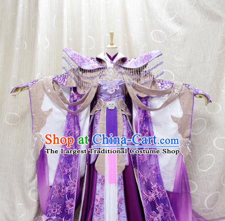 China Cosplay Fairy Princess Purple Dress Custom Traditional Ancient Swordswoman Costumes Queen Clothing