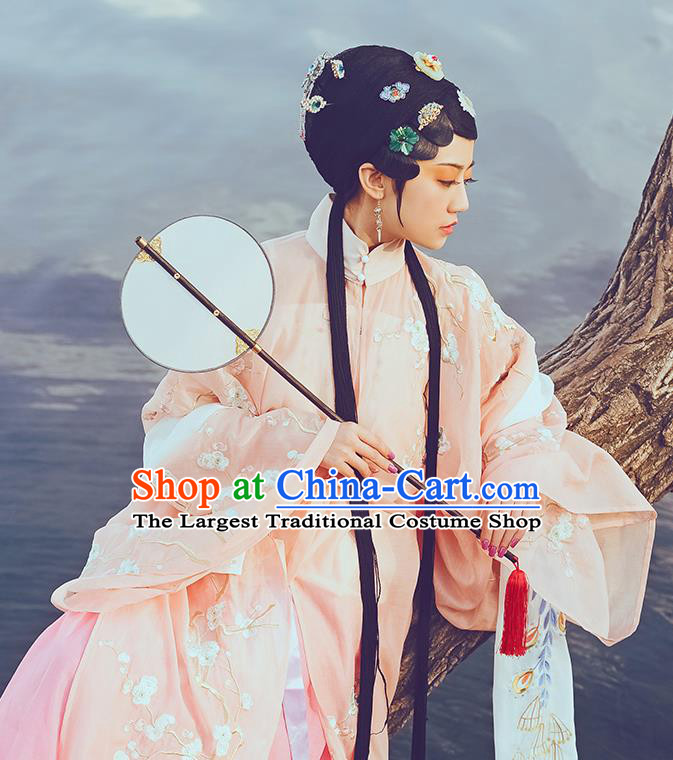 Chinese Ancient Patrician Lady Hanfu Dress Traditional Ming Dynasty Noble Female Costumes and Hair Accessories Full Set