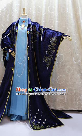 Cosplay Royal Highness Deep Blue Costumes Custom China Ancient Noble Lord Clothing