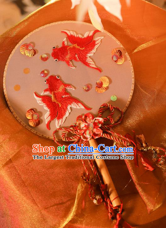 China Traditional Palace Fans Handmade Classical Silk Fan Embroidered Goldfish Round Fan