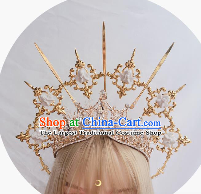 Handmade Angel Aureole and Golden Royal Crown Halloween Stage Show Headwear Cosplay Queen Hair Accessories