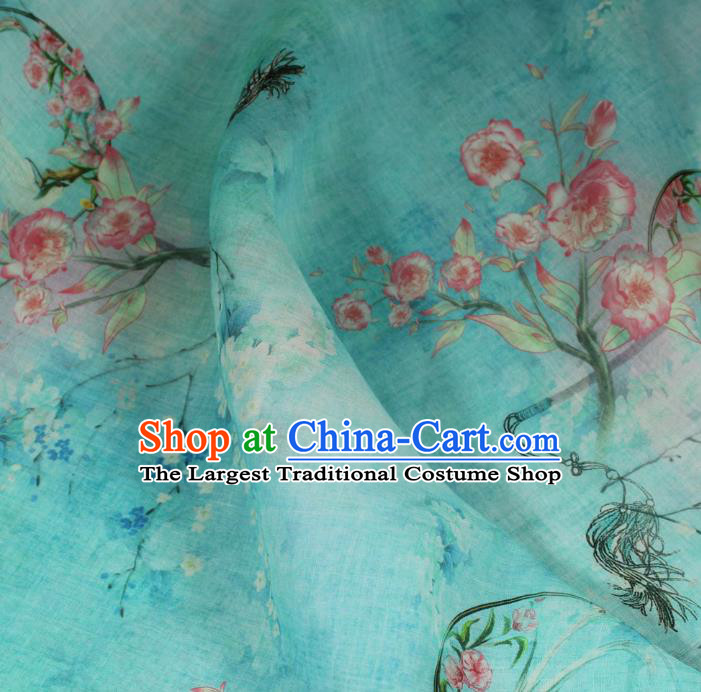 Chinese Printing Flowers Pattern Light Green Ramine Fabric Traditional Asian Qipao Dress Linen Drapery Flax Cloth