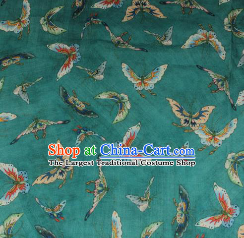 Chinese Traditional Butterfly Pattern Green Flax Asian Linen Drapery Qipao Dress Cloth Ramine Fabric