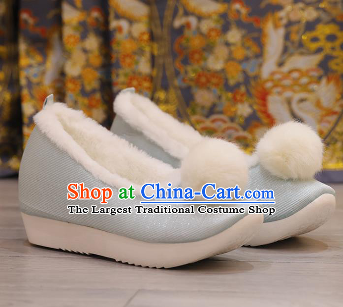 Handmade Stage Show Blue Satin Shoes China Hanfu Shoes Opera Shoes