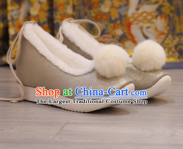 Handmade China Grey Satin Shoes Stage Show Hanfu Shoes Princess Shoes Opera Shoes