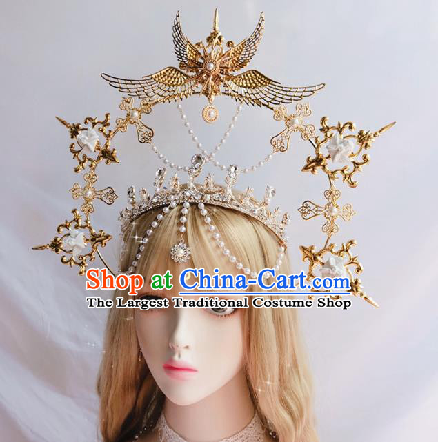 Halloween Cosplay Princess Royal Crown and Aureole Stage Show Gothic Headwear Handmade Bride Hair Accessories