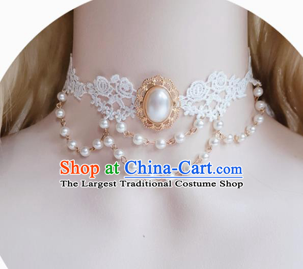 Europe Court White Lace Necklace Baroque Bride Pearls Necklet Halloween Cosplay Princess Accessories