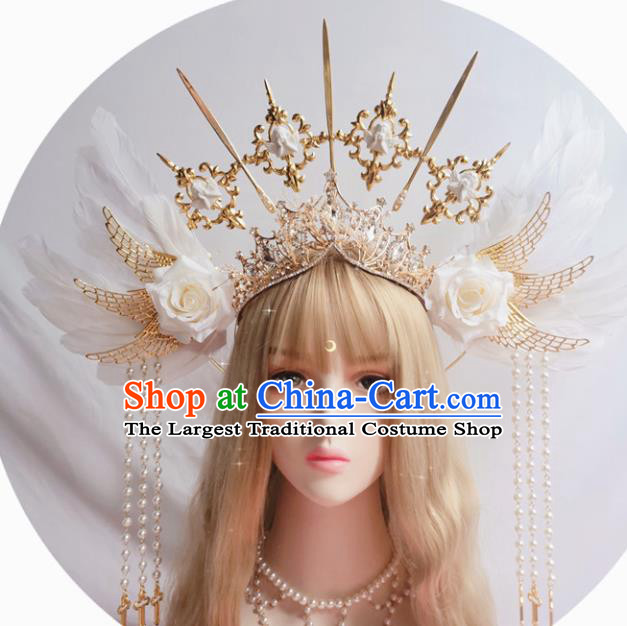 Halloween Cosplay Goddess Royal Crown and Aureole Stage Show Queen Headwear Handmade Angell Wing Hair Accessories