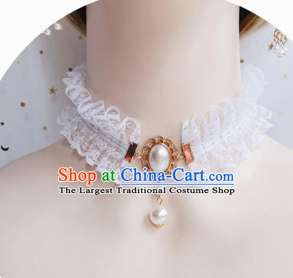 Top Court White Lace Necklace Halloween Cosplay Stage Show Accessories Europe Renaissance Necklet