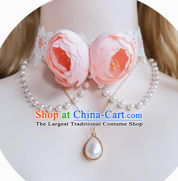 Top Bride Wedding Necklace Halloween Cosplay Stage Show Accessories Europe Court Pink Roses Necklet