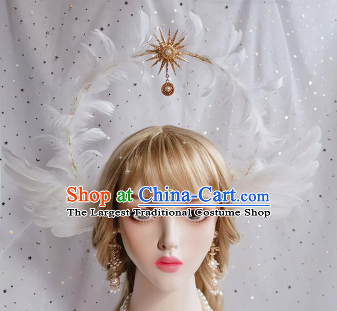 Handmade White Feather Hair Clasp Halloween Stage Show Hair Accessories Cosplay Goddess Royal Crown