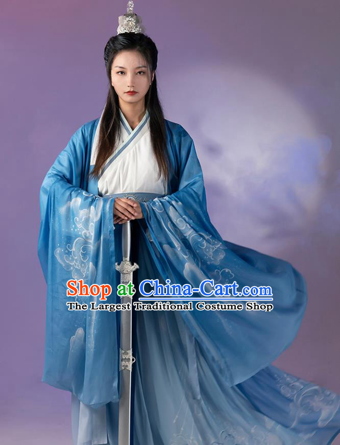 China Cosplay Jiang Ziya Apparels Traditional Shang Dynasty Hanfu Clothing Ancient Swordsman Costumes Full Set