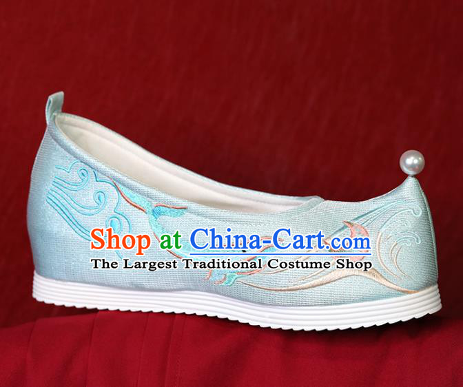 China Light Blue Cloth Shoes Hanfu Shoes Embroidered Whale Shoes Princess Shoes Handmade Bow Shoes