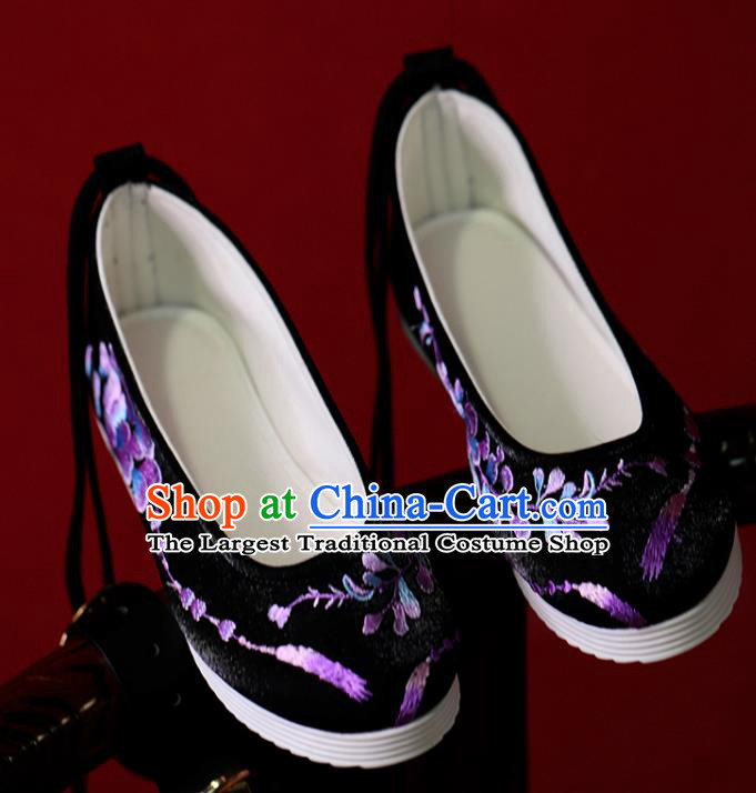 China Women Shoes Black Satin Shoes Princess Shoes Handmade Hanfu Shoes Embroidered Shoes