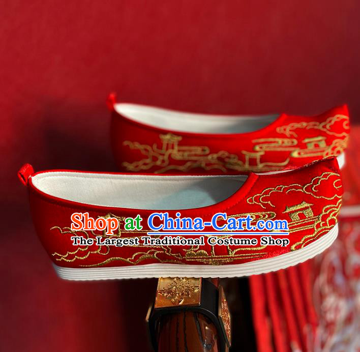 China Hanfu Bow Shoes Ming Dynasty Princess Shoes Handmade Shoes Embroidered Red Shoes