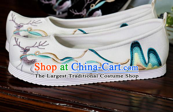 China Embroidered Wapiti Shoes Handmade Cloth Shoes Princess Shoes Hanfu Shoes White Bow Shoes